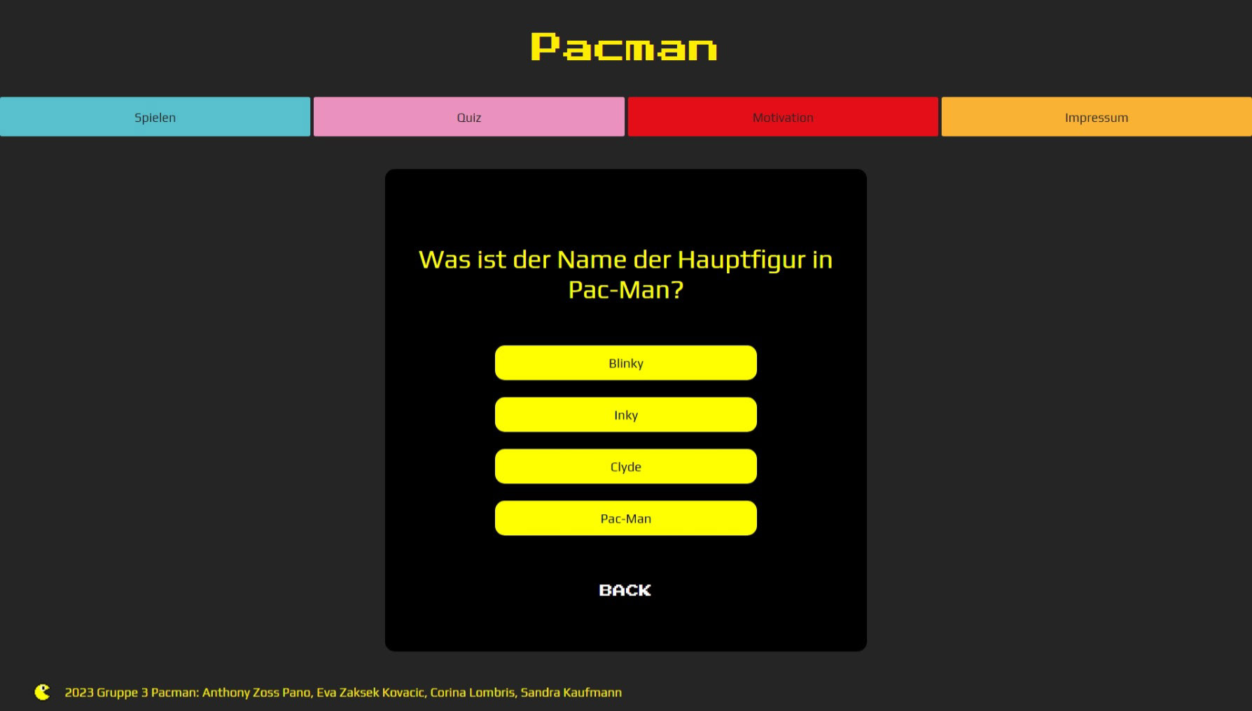 PacMan Battle Quiz questions screen